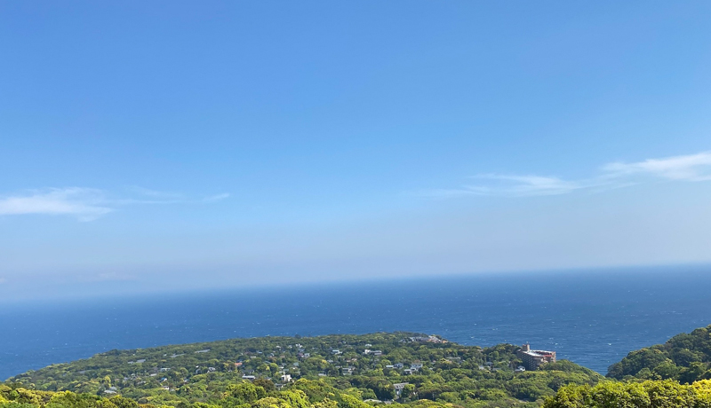 リビングから相模湾に浮かぶ大島、利島など見渡せる絶景を楽しむ温泉付き別荘